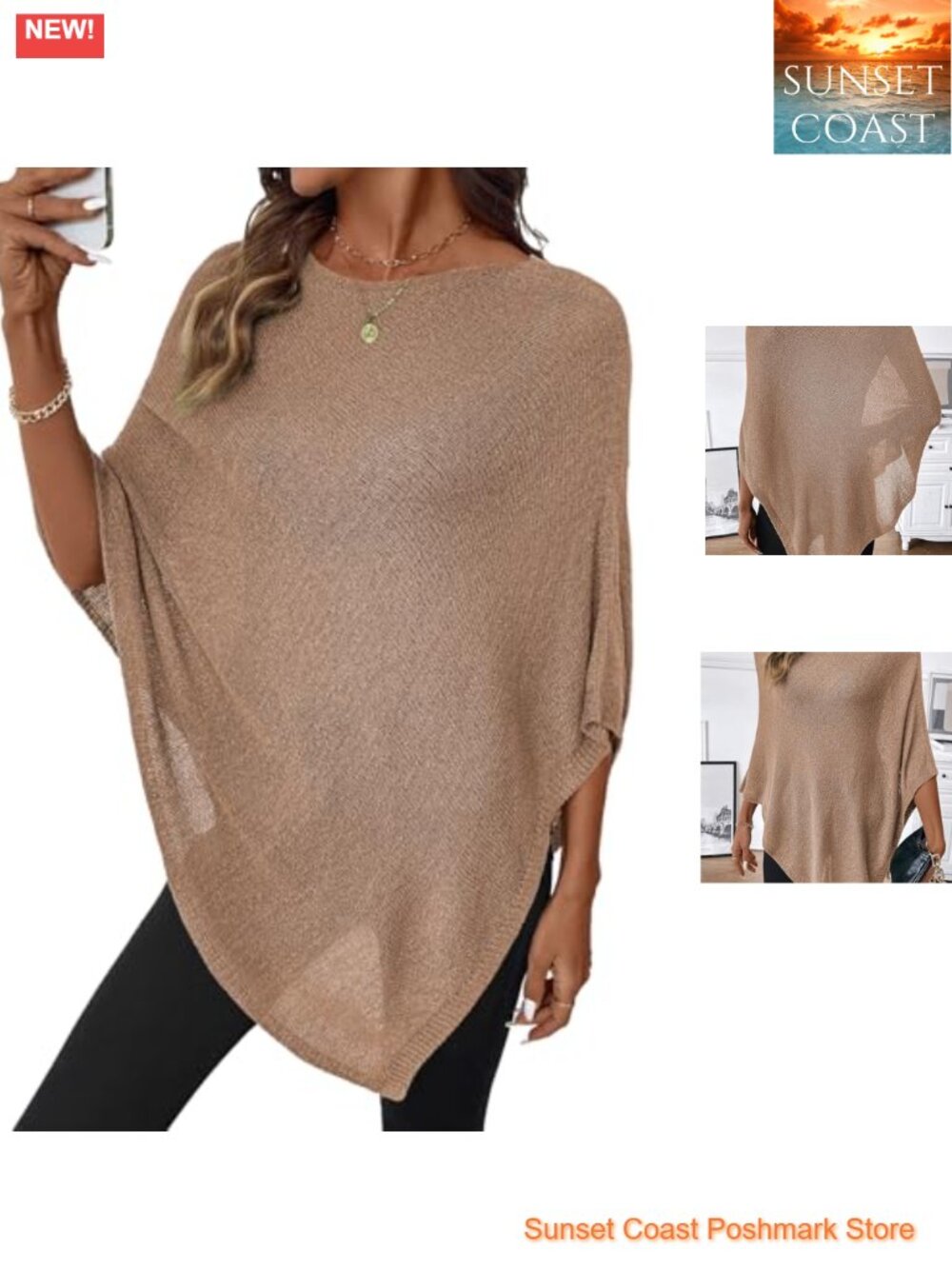 Sheer Knit Crochet Poncho Beach Cover Up Knitwear Top Loose Pullover